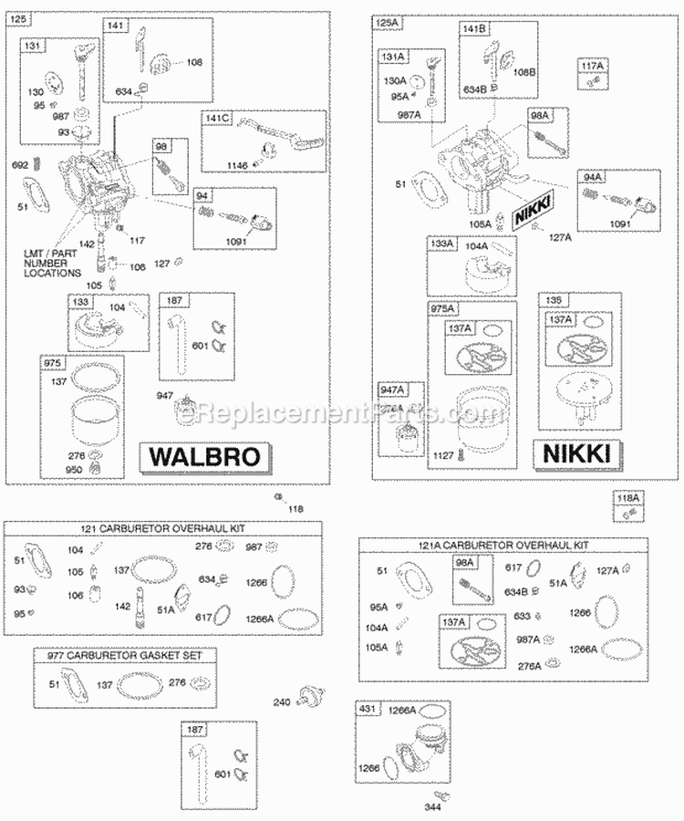 Carburetor Fuel Supply Kit - Carburetor Overhaul Diagram and Parts List for 31D707-0193-E1  Briggs and Stratton Engine
